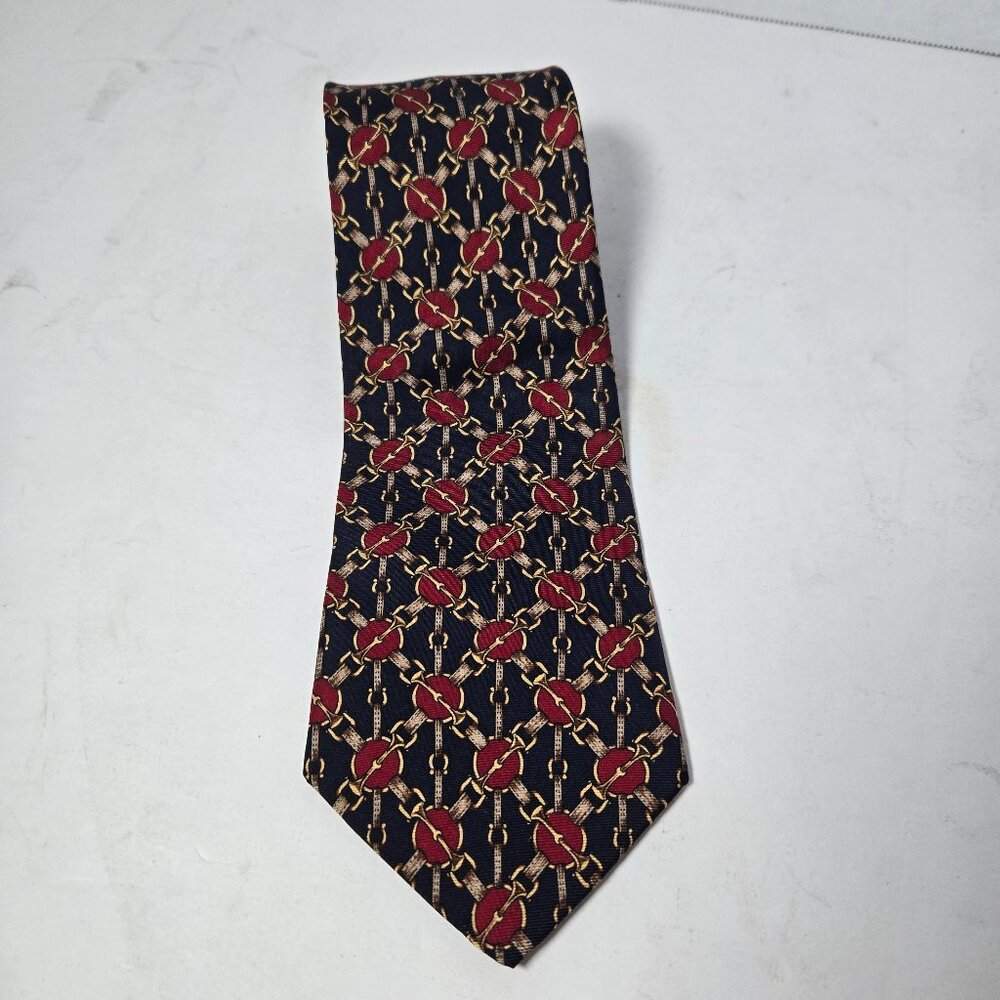 Brooks Brothers Makers Mens Silk Tie Necktie Maroon Blue geometric design